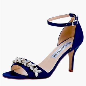 Navy blue heels with crystal embellishments